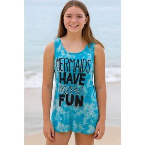 Justice 16 XL Girls' Mermaid Swim Cover-up Dress Tie-Dye Sequin Glitter Bling